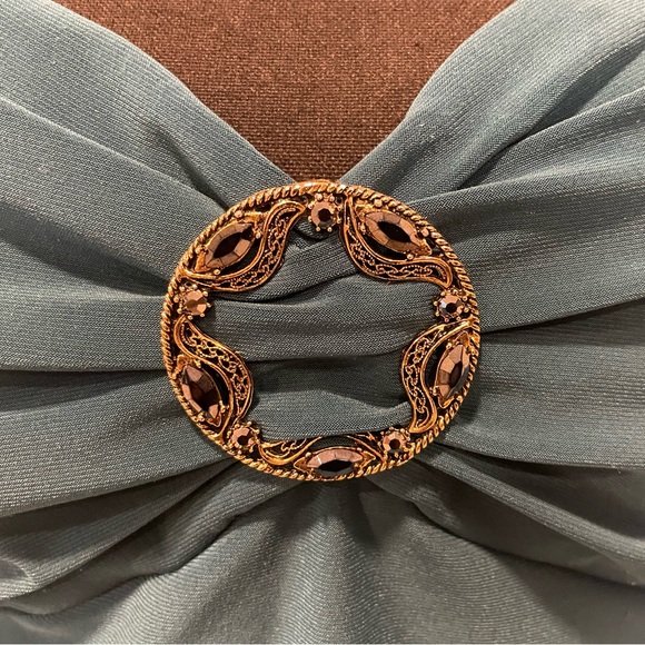 Vintage Frank Lyman Teal Gathered Blouse with Bust Bling - Picture 6 of 7